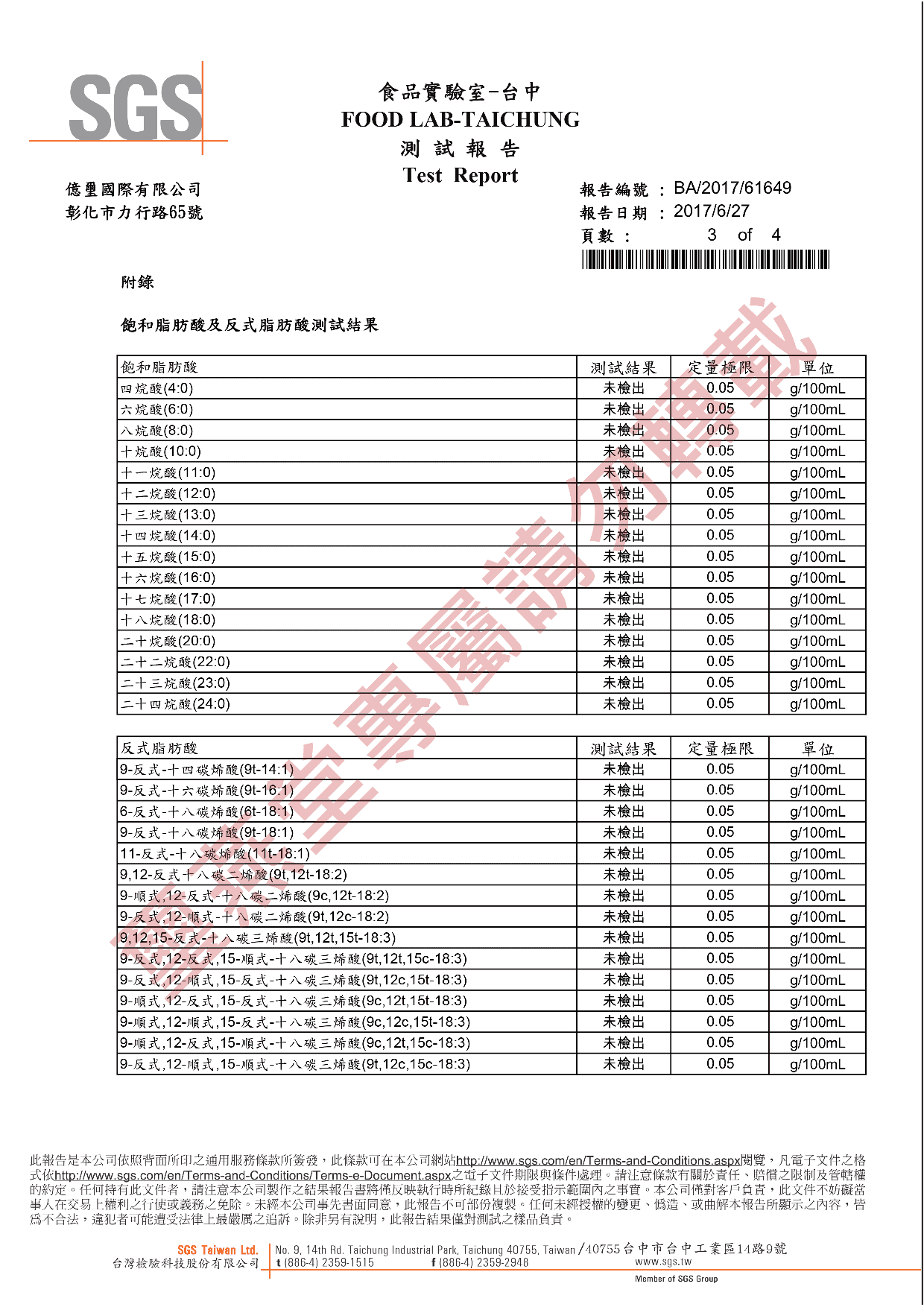 脂肪酸認證-未檢出